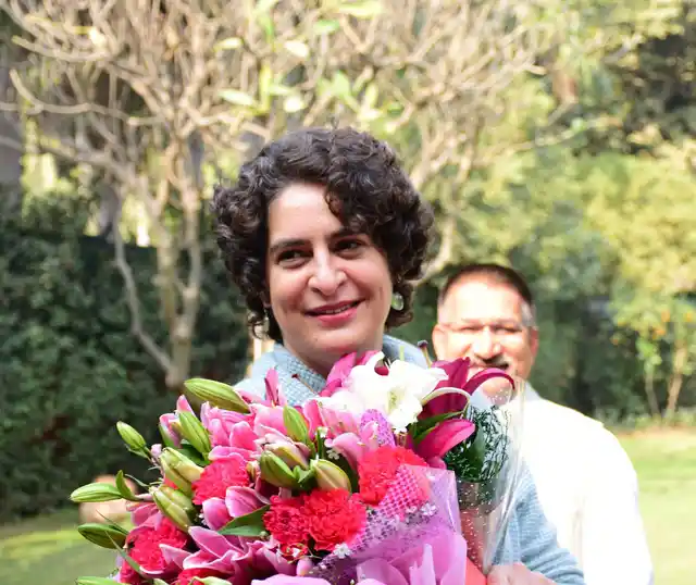 Priyanka Gandhi greeted by party workers on her birthday.