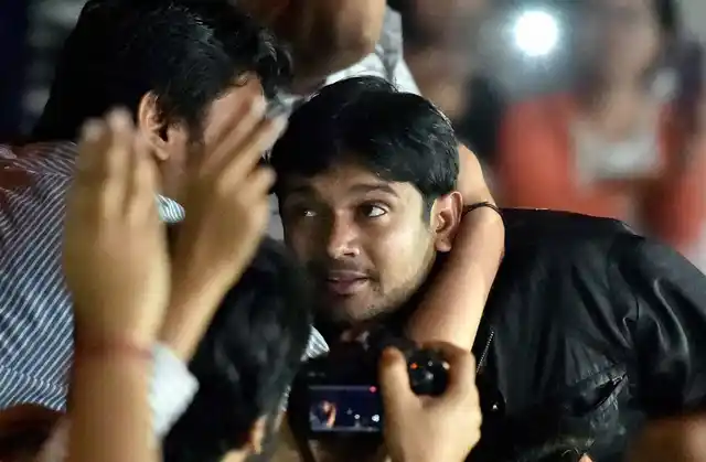 Kanhaiya Kumar received in JNU on 3 March 2016. (Photo: PTI)
