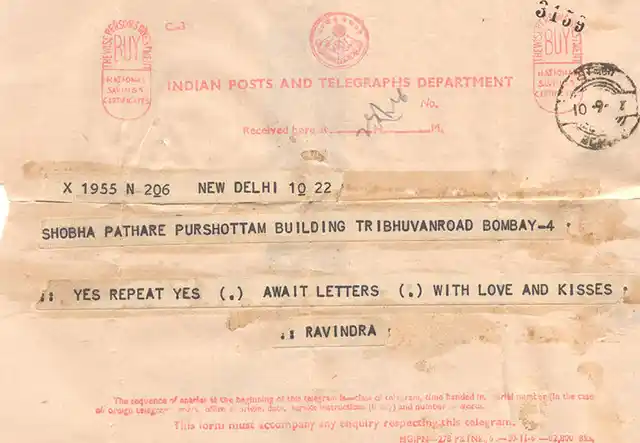 The telegram sent by Ravindra Mhatre, to convey his nod to the marriage proposal from Dr Shobha Mhatre nee Pathare’s family. (Photo: Asha D’Souza)
