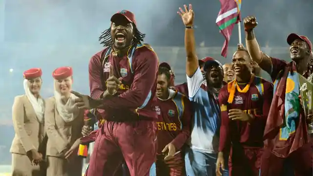 Chris Gayle celebrates after West Indies won the 2012 World T20. (Photo: Reuters)