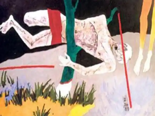 A photo of artist MF Hussain’s ‘Tribute to Safdar’. 