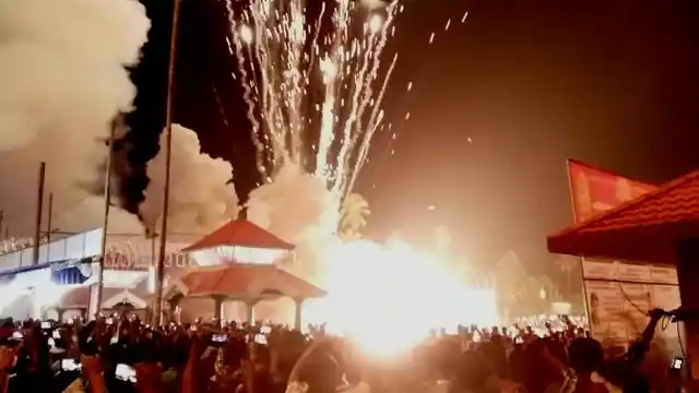 Fireworks on display at Puttingal temple in Kollam before the mishap. (Photo: The News Minute)