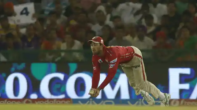 Glenn Maxwell of Kings XI Punjab took a brilliant catch to get Kolkata Knight Riders captain Gautam Gambhir (Photo: BCCI)
