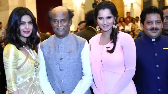 Priyanka Chopra, Rajinikanth, Sania Mirza and Udit Narayan during the Padma Awards 2016 function at the Rashtrapati Bhavan, New Delhi. (Photo: PTI)