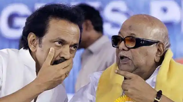 DMK Working President MK Stalin with DMK Chief M Karunanidhi in Chennai. 