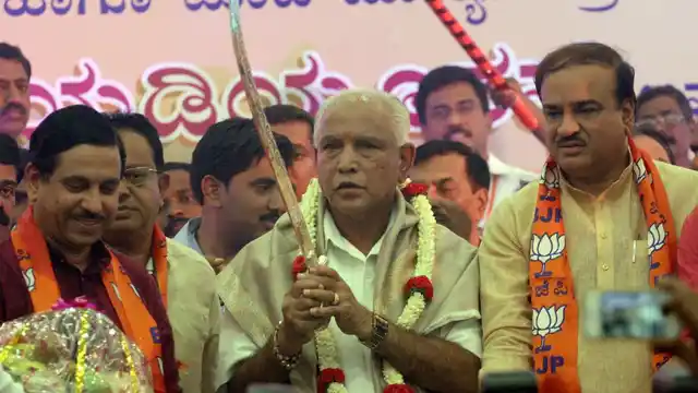 BJP leader BS Yeddyurappa takes charge as Karnataka BJP chief in Bengaluru on 14 April 2016. 
