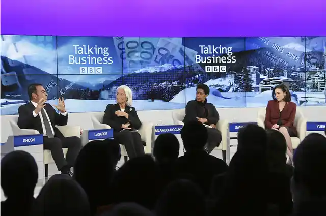 In Davos, Switzerland, leaders including Christine Lagarde, Phumzile Mlambo-Ngcuka, and Sheryl Sandberg, discuss global growth at the World Economic Forum, the world’s premier political and business leaders meeting. If women play an identical role in labour markets to that of men, as much as US $28 trillion could be added to global annual GDP by 2025. (Photo Courtesy: WEF/Remy Steinegger)