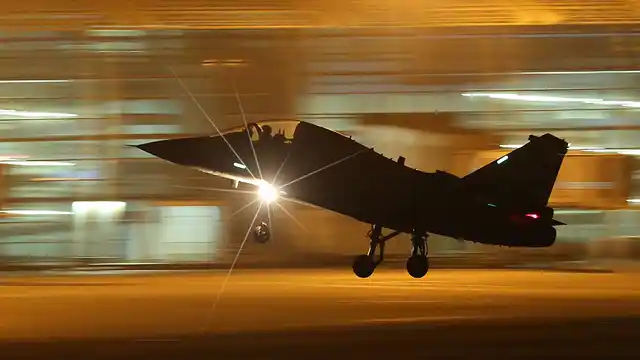 Tejas undergoing carrier compatibility tests and night trials at the shore-based test facility in Goa. (Photo Courtesy: ADA/Rana)