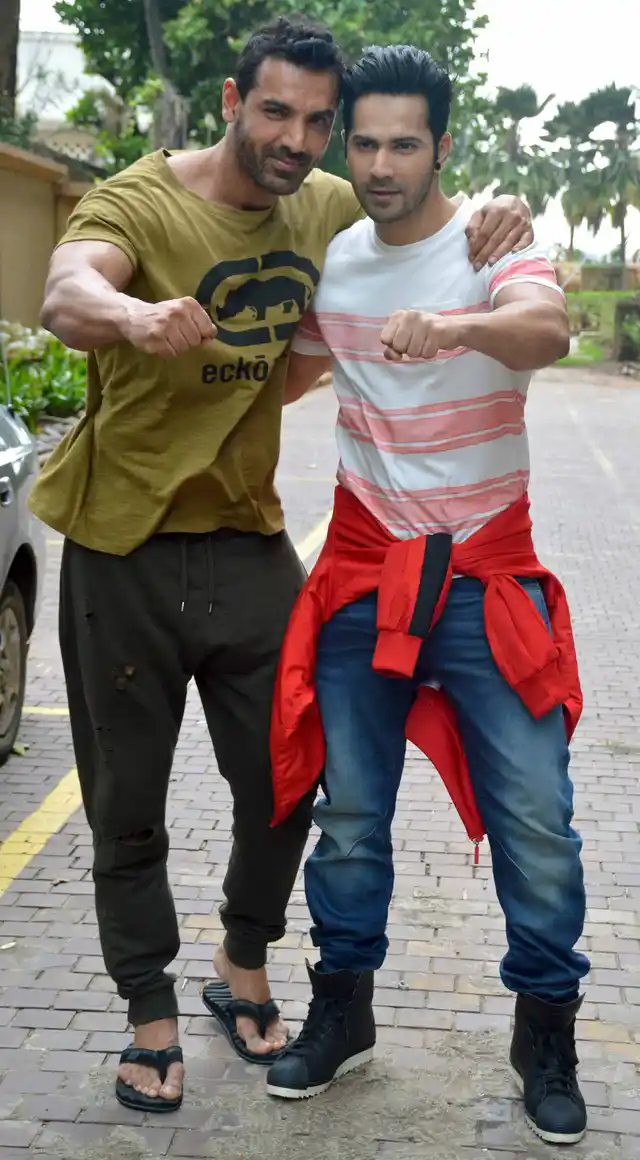 John Abraham and Varun Dhawan as they promote their film Dishoom. (Photo Courtesy: Yogen Shah)