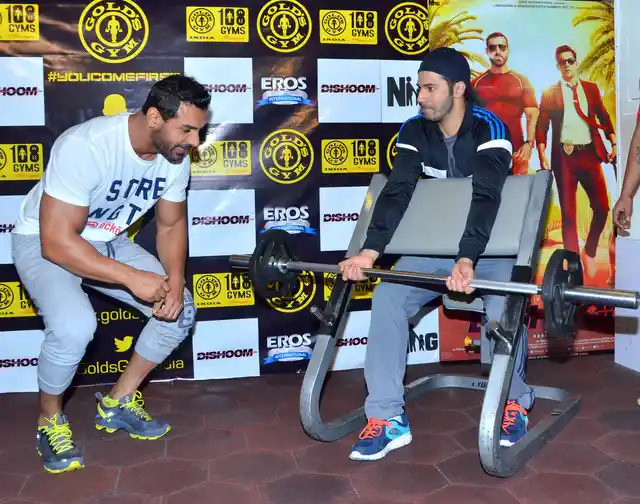 John Abraham and Varun Dhawan workout with the media as they promote their film Dishoom. (Photo Courtesy: Yogen Shah)