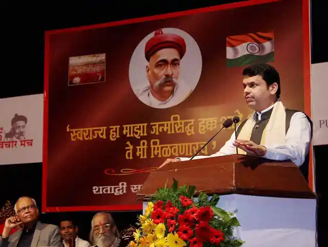 Maharashtra Chief Minister Devendra Fadnavis addressing at Bal Gangadhar Tilak’s 160th birth anniversary function in Pune. (Photo: PTI)
