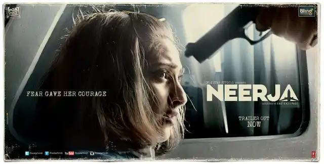 Sonam Kapoor on the poster of <i>Neerja </i>produced by Fox Star Studios.