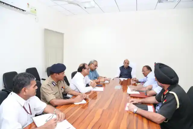 Home Minister Rajnath Singh at the high level meeting. (Photo: Twitter/HMO)