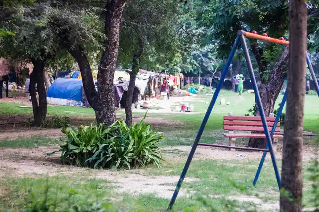There is a small children’s playing area next to the first tomb near which these tents were set up. (Photo: Abhilash Mallick/<b>The Quint)</b>