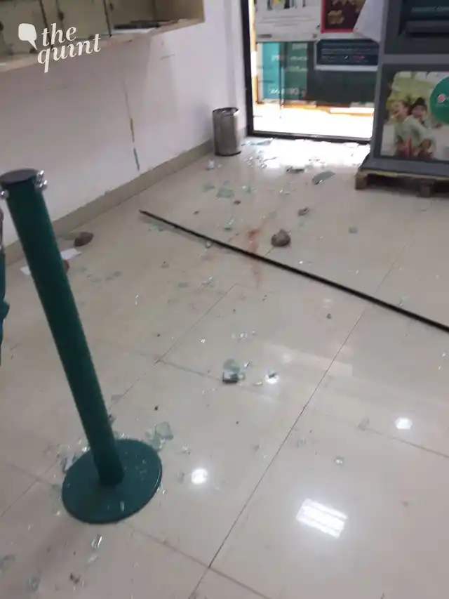 Some bank employees had to hide in the washroom for an hour after goons attacked the bank building. (Photo Courtesy: Daljit Kaur)