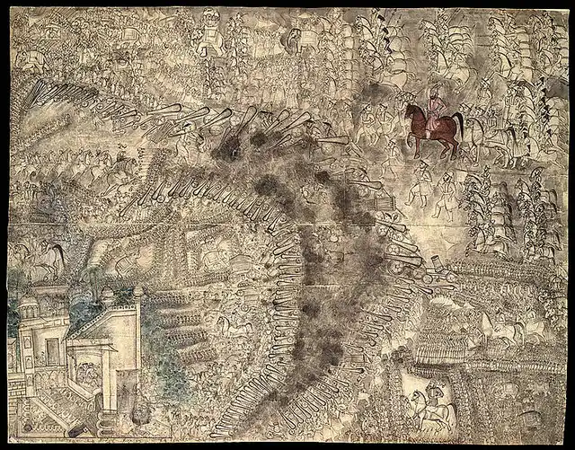 A painting of the epic battle. (Photo Source:<a href="http://wikivisually.com/wiki/File:The_Third_battle_of_Panipat_13_January_1761.jpg"> Wikipedia</a>)