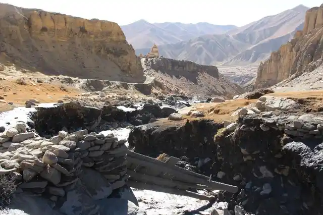 A broken wooden bridge in Ghami, Mustang (Image Courtesy Annapurna Conservation Area Project, National Trust for Nature Conservation)