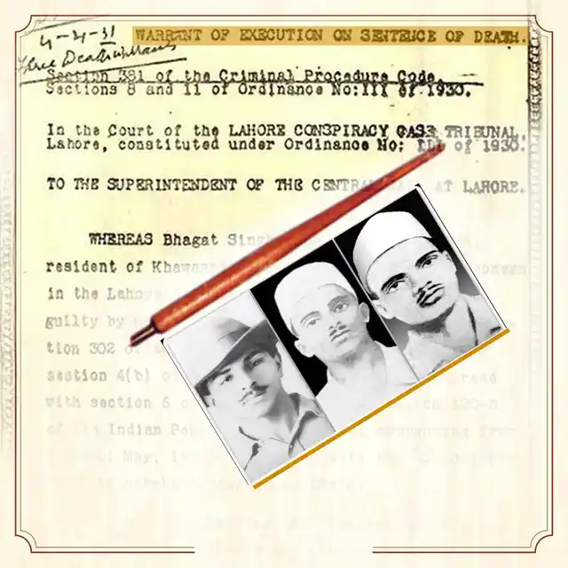 The pen that was used to sign Bhagat Singh, Sukhdev and Rajguru’s death sebtence. (Image: Altered by <b>The Quint</b>)