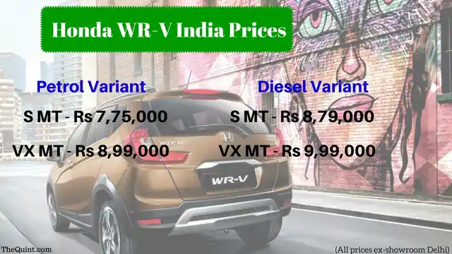 All the prices of Honda WR-V. (Photo: <b>The Quint</b>)