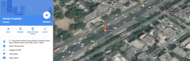 Advaita Hospital’s fake address is the same as that of Sunrise Hospital. (Photo: Screenshot from Google Maps) 