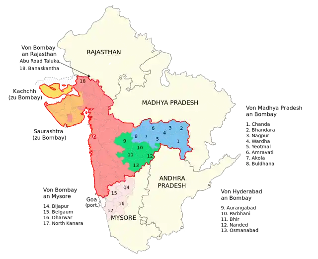 The erstwhile Bombay state (Photo Courtesy: <a href="https://en.wikipedia.org/wiki/Bombay_State#/media/File:Bombay_1956-1960.svg">Wikipedia</a>)
