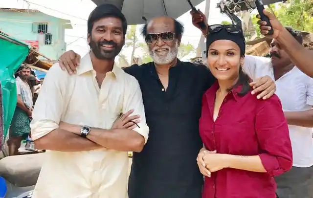 Rajinikanth poses with Dhanush and Aishwarya Dhanush. 