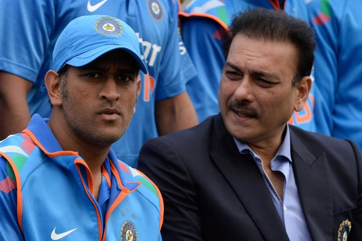Image result for ms dhoni with ravi shastri