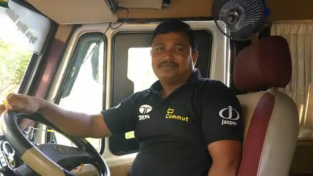 A Commut minibus driver in Hyderabad, Telangana.