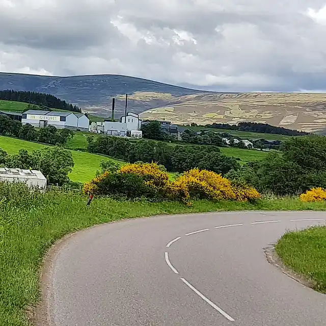 Speyside region with the Glenlivet distillery in the background.