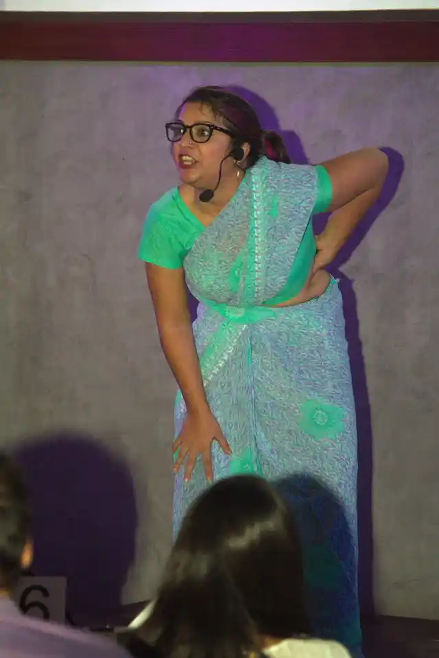 Aditi Mittal in her Dr Mrs Lutchuke act. (Photo courtesy: <a href="https://www.facebook.com/TheAditiMittalProject/photos/a.10152998480625518.1073741828.248284965517/10152998483525518/?type=3&theater">Facebook/Aditi Mittal</a>)