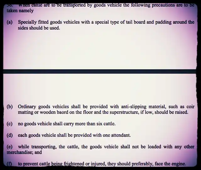 An excerpt from Chapter IV of the Transport of Animal Rules, 1978