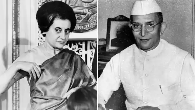 Indira Gandhi and Morarji Desai. 