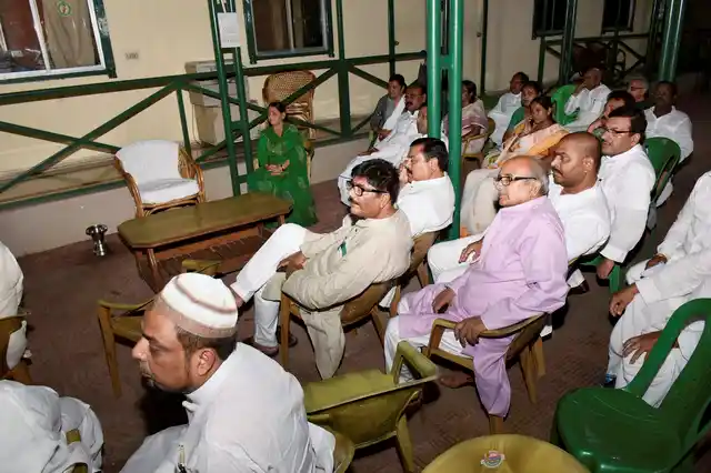 Former Bihar CM and RJD senior leader Rabri Devi with party MLAs watching TV after Nitish Kumar resigned as Bihar Chief Minister in Patna on Wednesday.