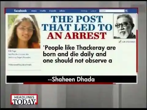 A TV screengrab of the Facebook post which led to the arrest of Mumbai girls after they posted against Bal Thackeray’s mourning.