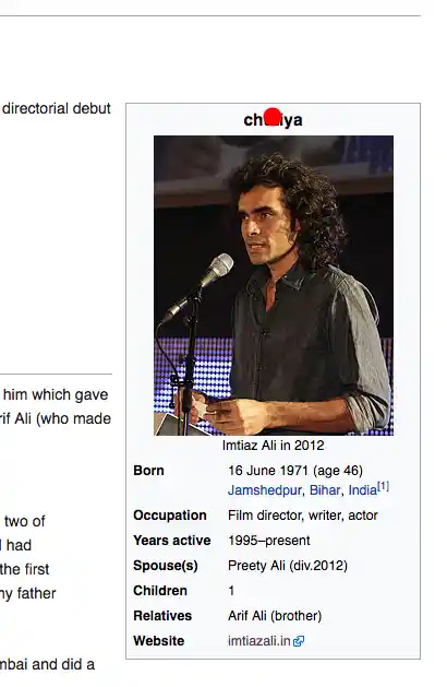 Imitiaz Ali’s Wikipedia page. 