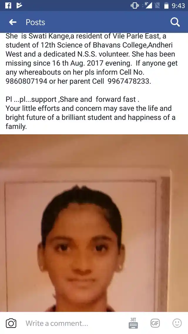 FB page on Swati Kange.