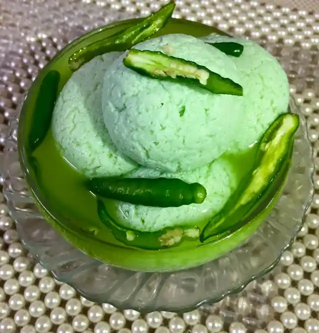 Green chilly rasgullas. 