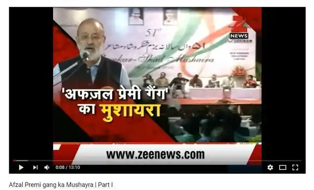 The Zee News report ‘Afzal Premi Gang ka Mushaira’ with a picture of Gauhar Raza above the title.