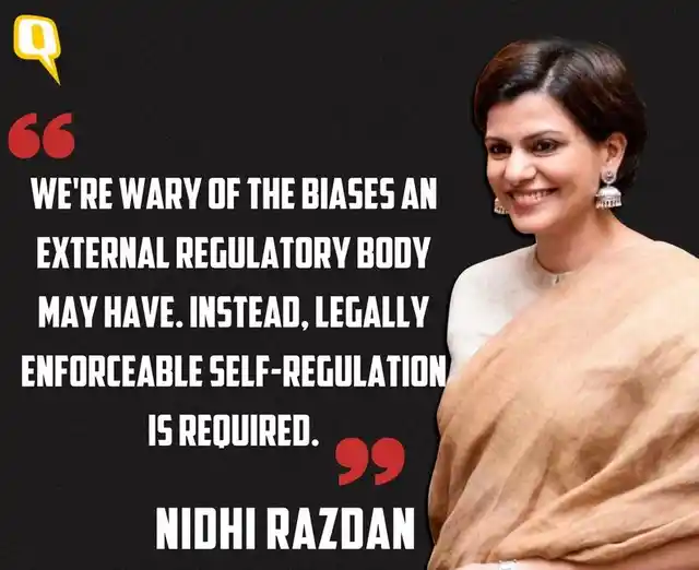 Nidhi Razdan warns against an external regulator.