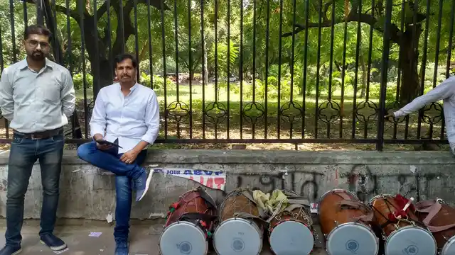 Supporters of ABVP were getting ready to celebrate their victory with <i>dhols on </i>12 September.