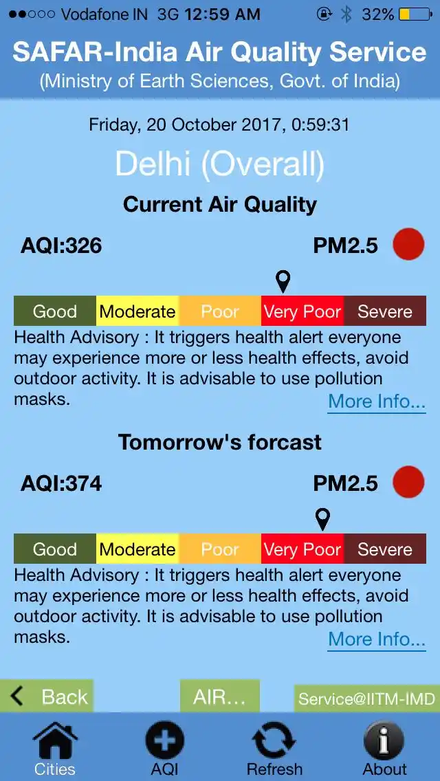 And what’s worse, Delhi’s air quality will get worse by 20 October. <i>(Screenshot: SAFAR app)</i>