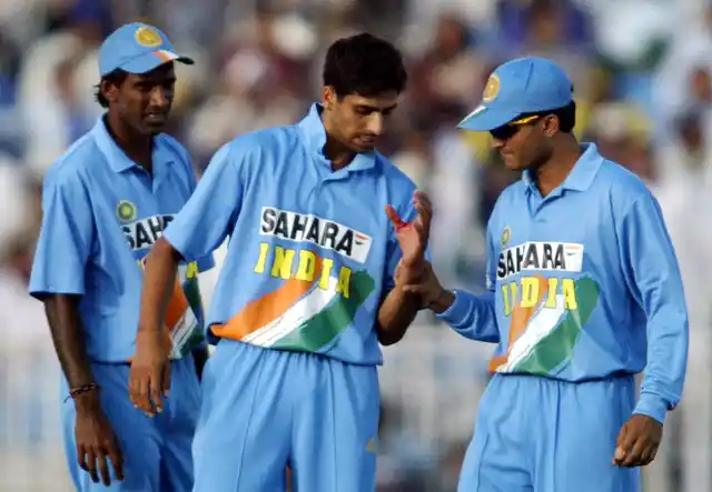 Ashish Nehra with skipper Sourav Ganguly during India’s ODI series against Pakistan in Pakistan in 2004.