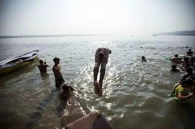 Taking the holy dip.
