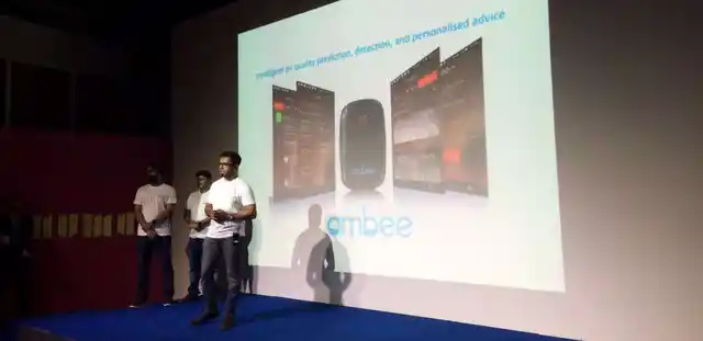 Ambee founders making a pitch back in July. 