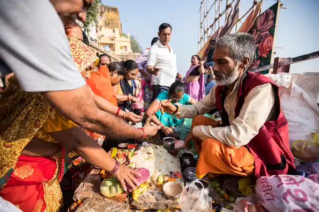 A priest at a Varanasi ghat.