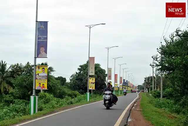 The single-lane road running through Amaravati’s 29 villages is lined with posters of Chandrababu Naidu 