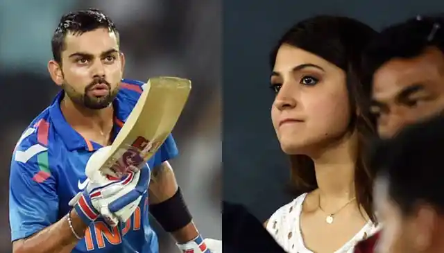 Virat Kohli blows a kiss to his girlfriend Anushka Sharma after scoring a fifty against Sri Lanka in November, 2014.