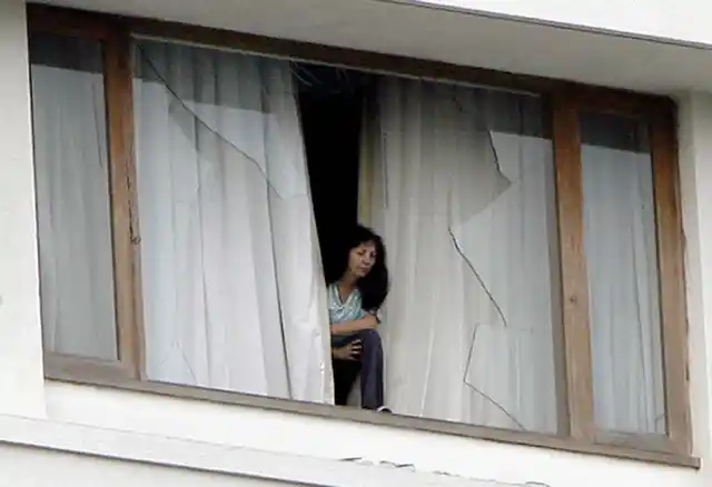 A trapped guest looks for a way out.
