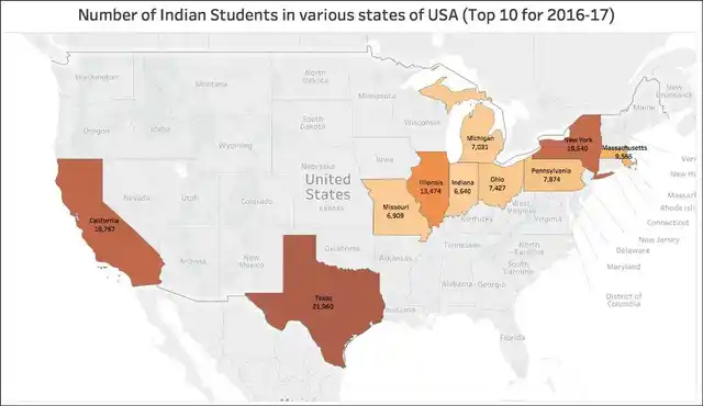 Number of indian Students In Various States of USA