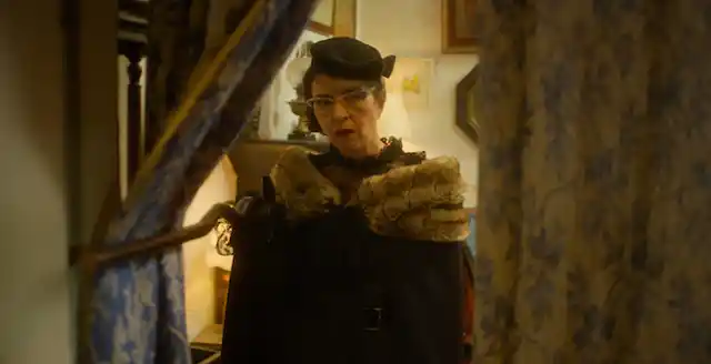 Shernaz Patel in the role of M Bellows, an eccentric lady with a death stare.
